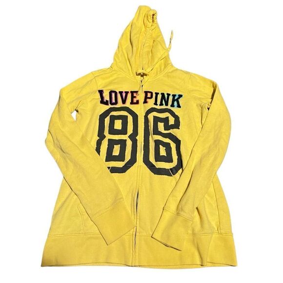 Y2K Victoria's Secret PINK Rainbow Yellow Zipup Hooded Sweatshirt S - Picture 1 of 3